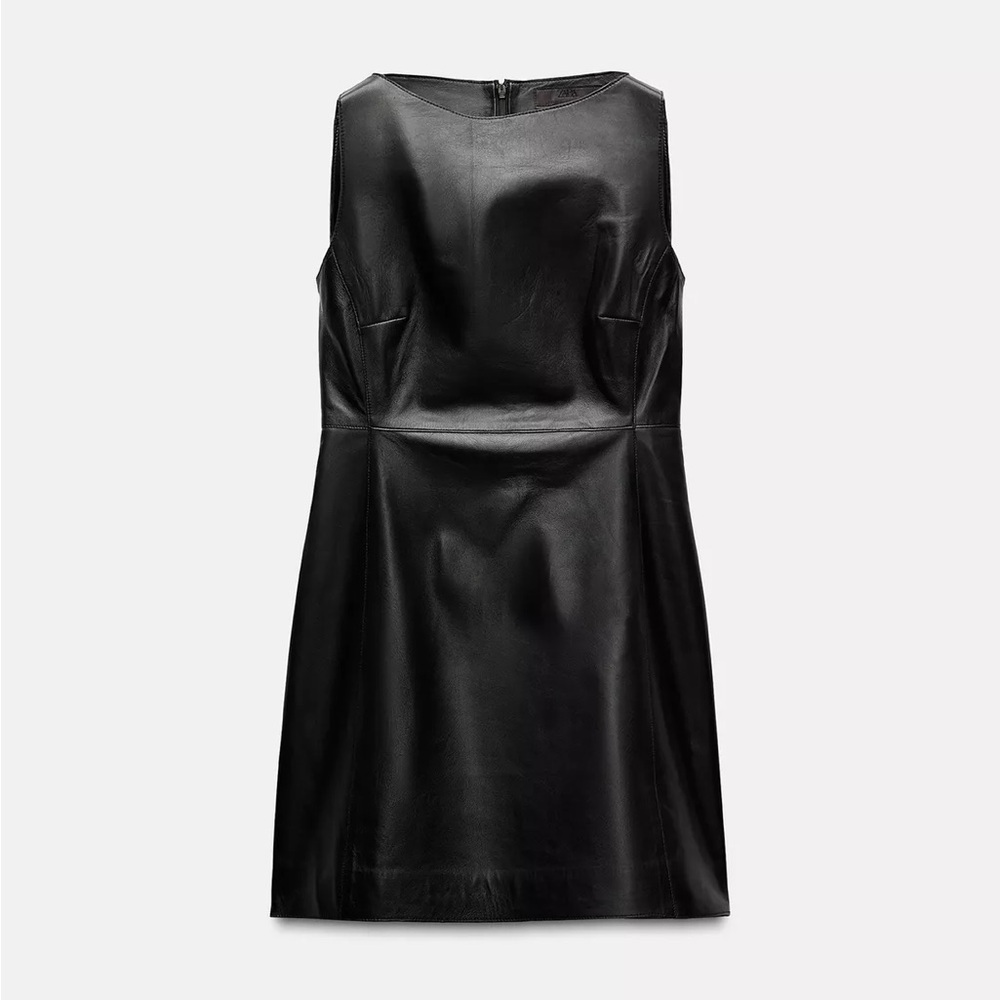 Zara  Black natural leather mini Dress bodycon evening party coctail